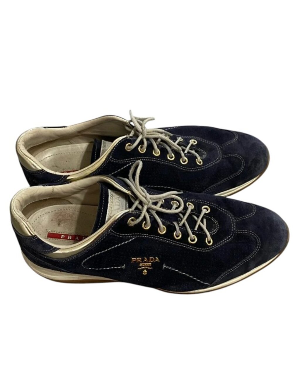 Prada Vintage Navy Suede Sneakers EU 41 US Women's 10 Men's 8 Designer Shoes - Picture 4 of 7